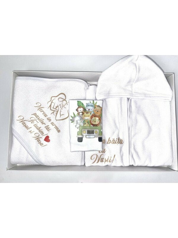 Set baie baiat personalizat animalute cu masina