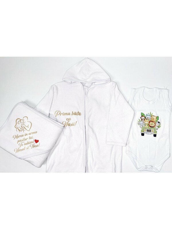 Set baie baiat personalizat animalute cu masina