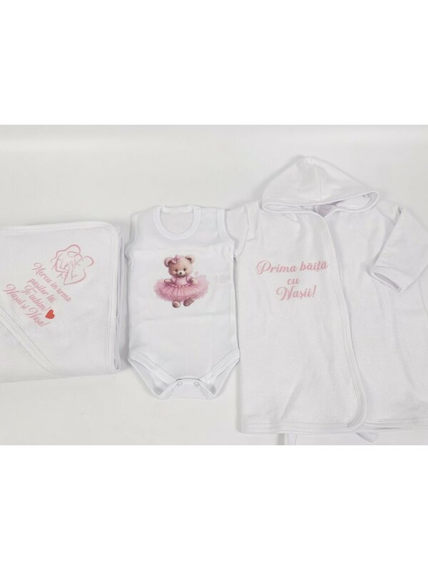 Set baie fetita personalizat cu ursulet