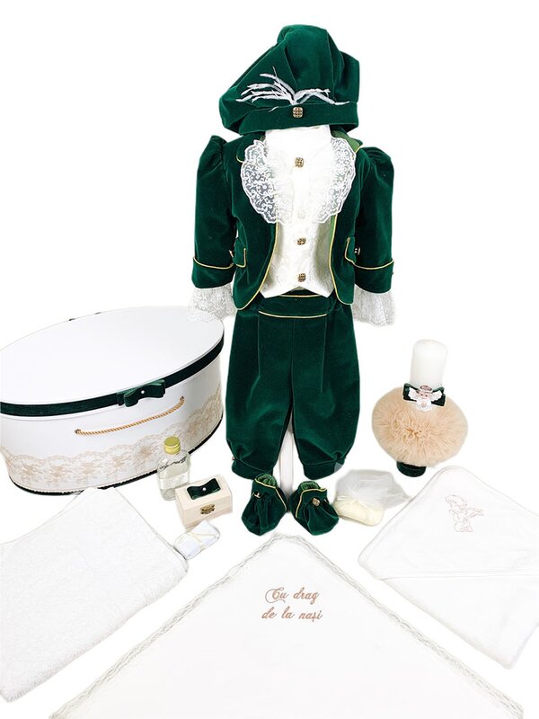 Set botez baiat print verde