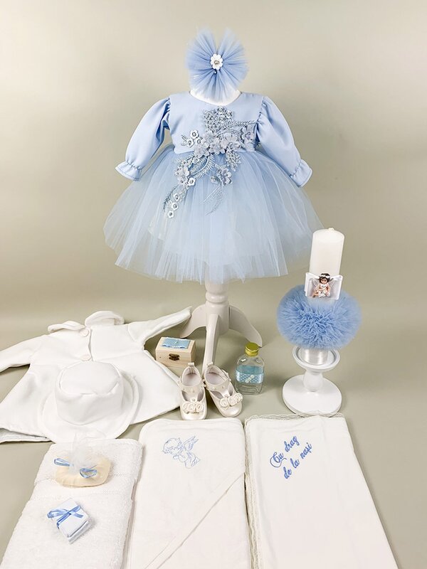 Set botez fete blue Sara(aplicatii flori)