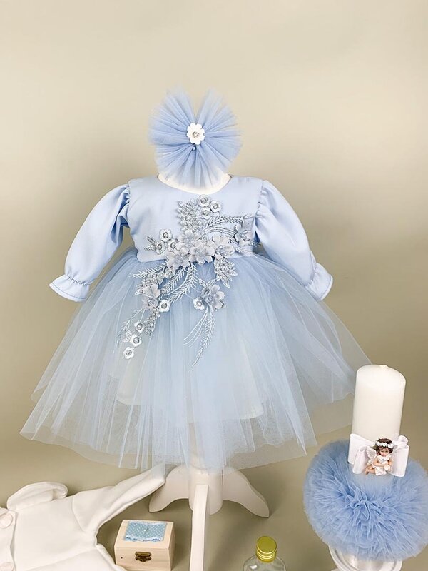 Set botez fete blue Sara(aplicatii flori)