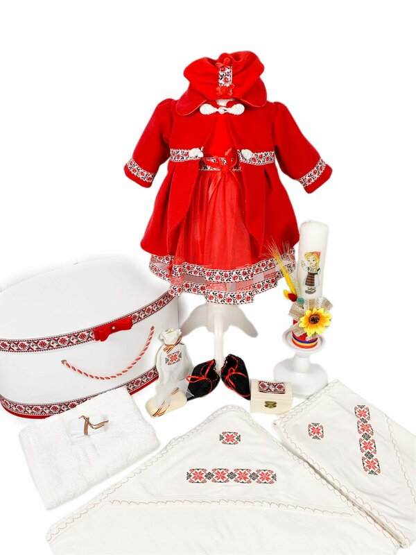 Set botez fetita complet rosu