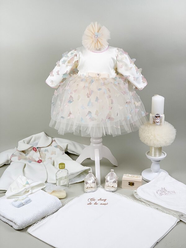 Set botez fetita cu fluturi colorati