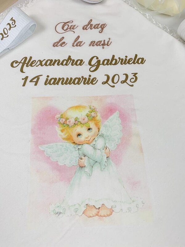 Set botez fetita fluturi colorați si ingeras roz