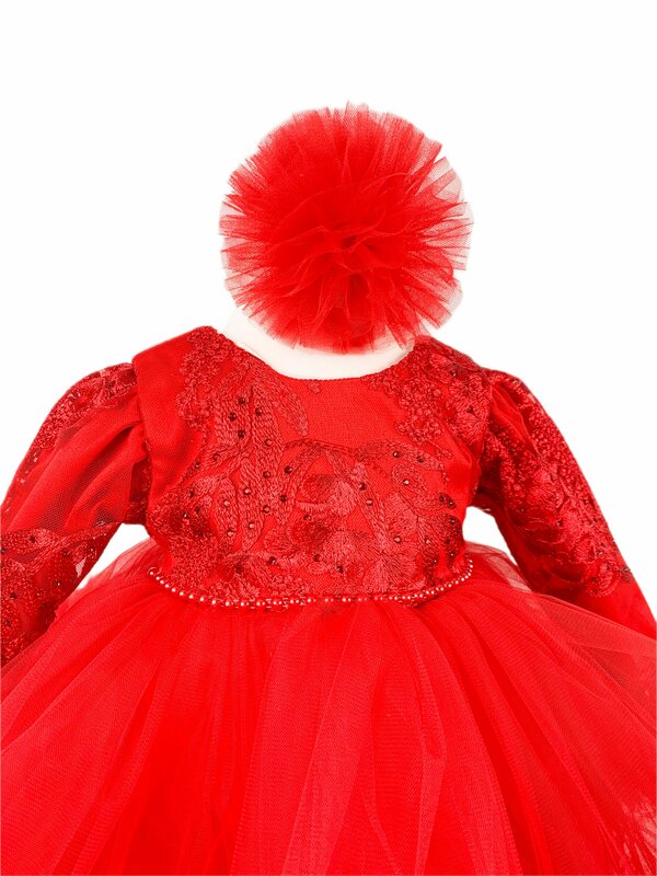 Set botez fetita rosu cu strasuri