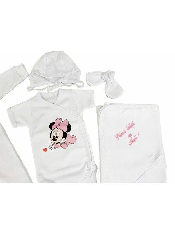 Set de baie pentru bebelusi cu 5 piese, personalizat cu mesaj ,,Prima baita cu nașii” -Minne roz