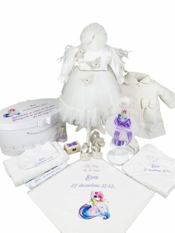 Set botez fetita  personalizat cu unicorn