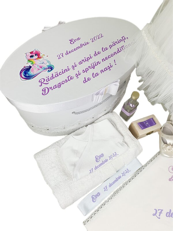 Set botez fetita  personalizat cu unicorn