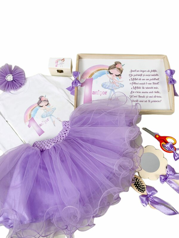 Set lila personalizat aniversare 1 an - Balerina