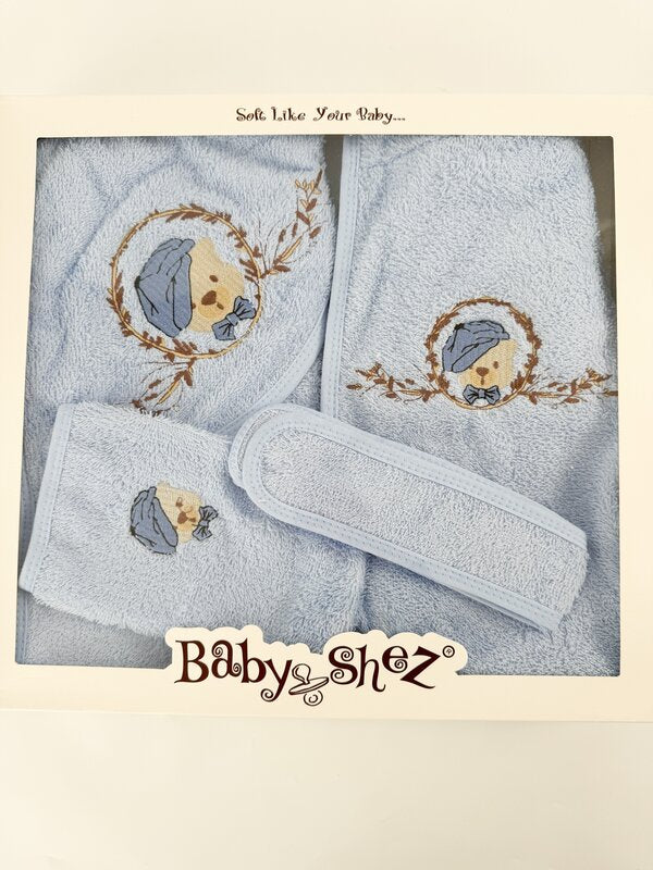 Set pufos baie baiat - albastru cu ursulet