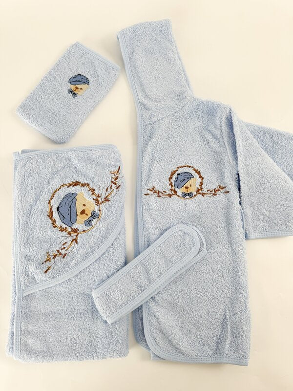 Set pufos baie baiat - albastru cu ursulet