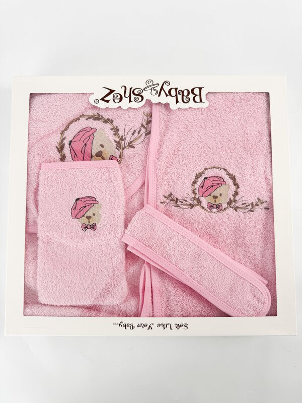 Set pufos baie fetita - roz cu ursulet