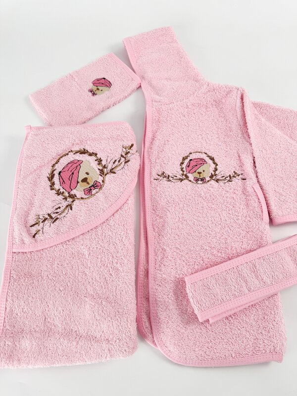 Set pufos baie fetita - roz cu ursulet