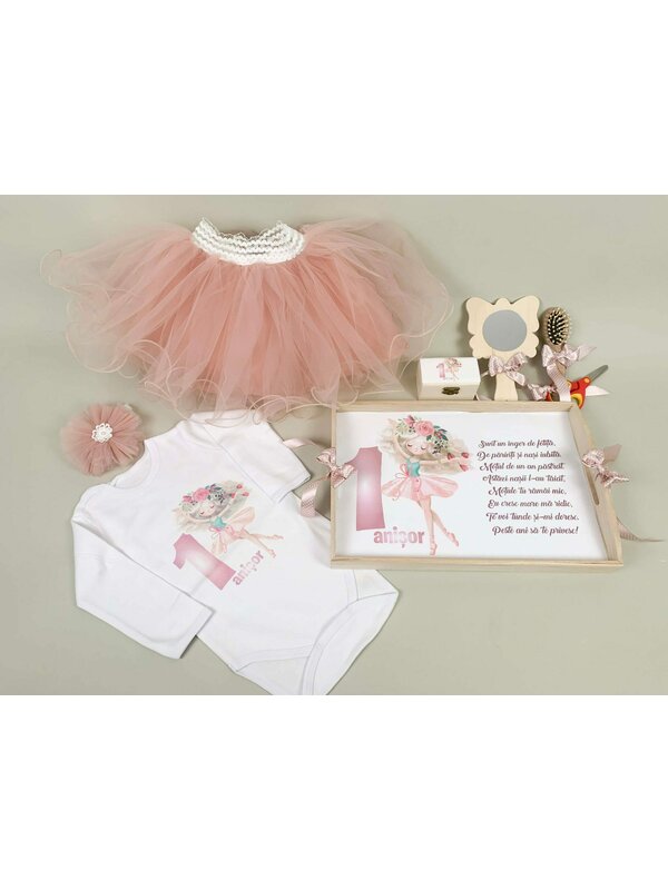 Set roz pudra personalizat aniversare 1 an - Zana