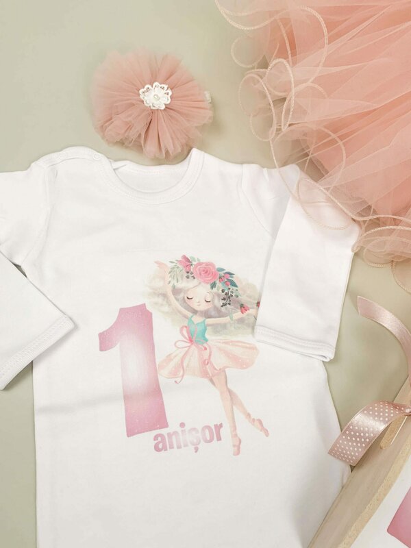 Set roz pudra personalizat aniversare 1 an - Zana