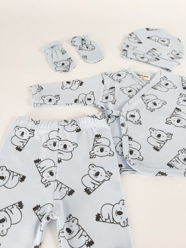 Set salopeta albastra baiat cu ursuleti