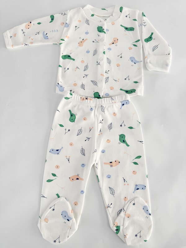 Set salopeta baiat alba cu pasari