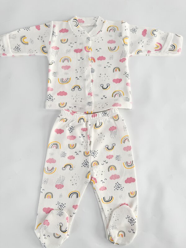 Set salopeta fetita alba cu nori