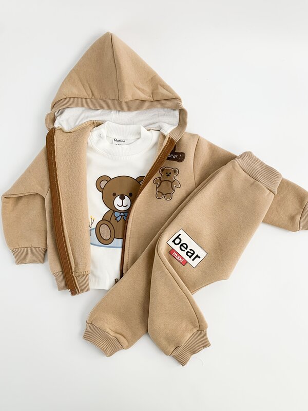 Trening copii 3 piese - maro cu ursuleti