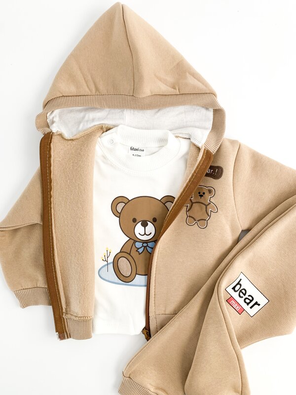Trening copii 3 piese - maro cu ursuleti