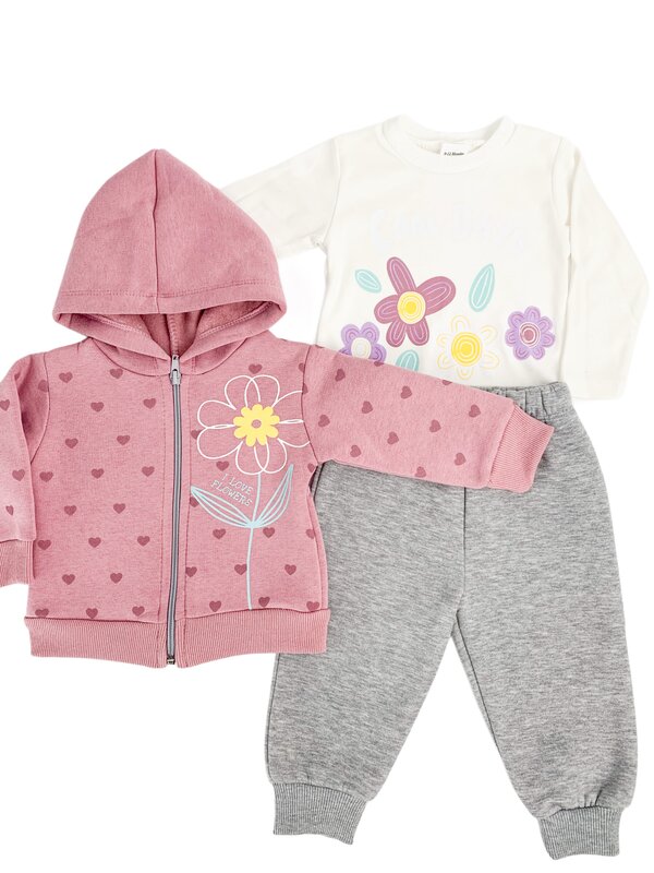 Trening Ecaterina fete 3 piese - roz cu gri