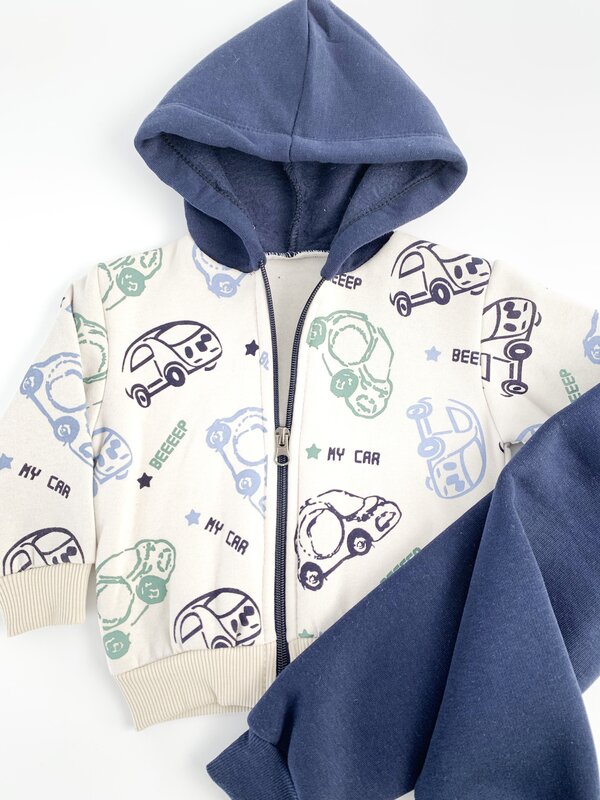 Trening gros copii 2 piese - bleumarin cu masinute