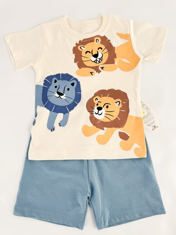 Trening scurt cu leu - albastru cu bej