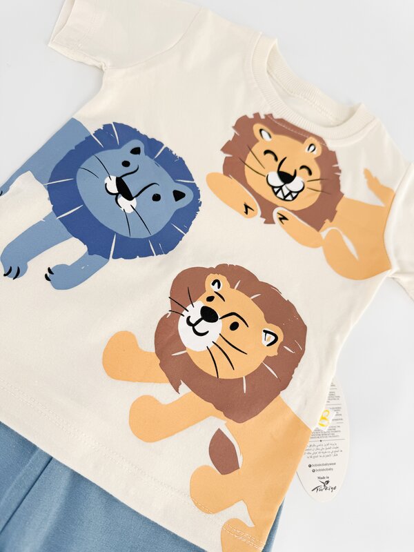 Trening scurt cu leu - albastru cu bej