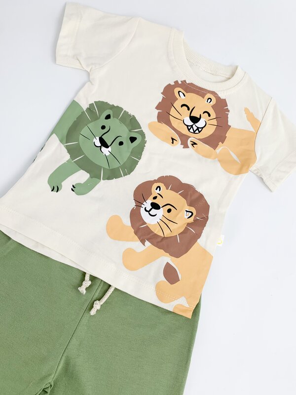 Trening scurt cu leu - verde cu bej