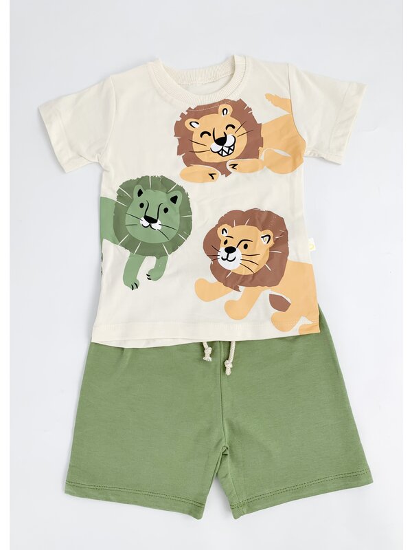 Trening scurt cu leu - verde cu bej