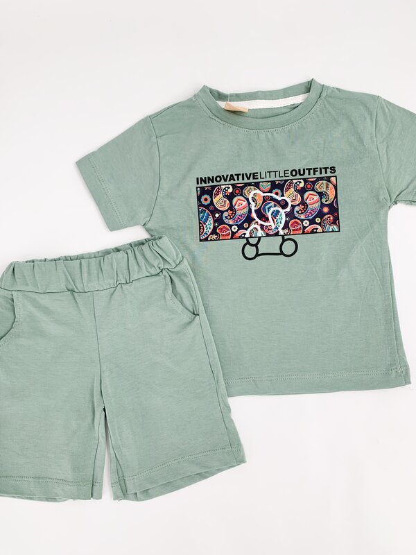 Trening scurt verde - imprimeu colorat