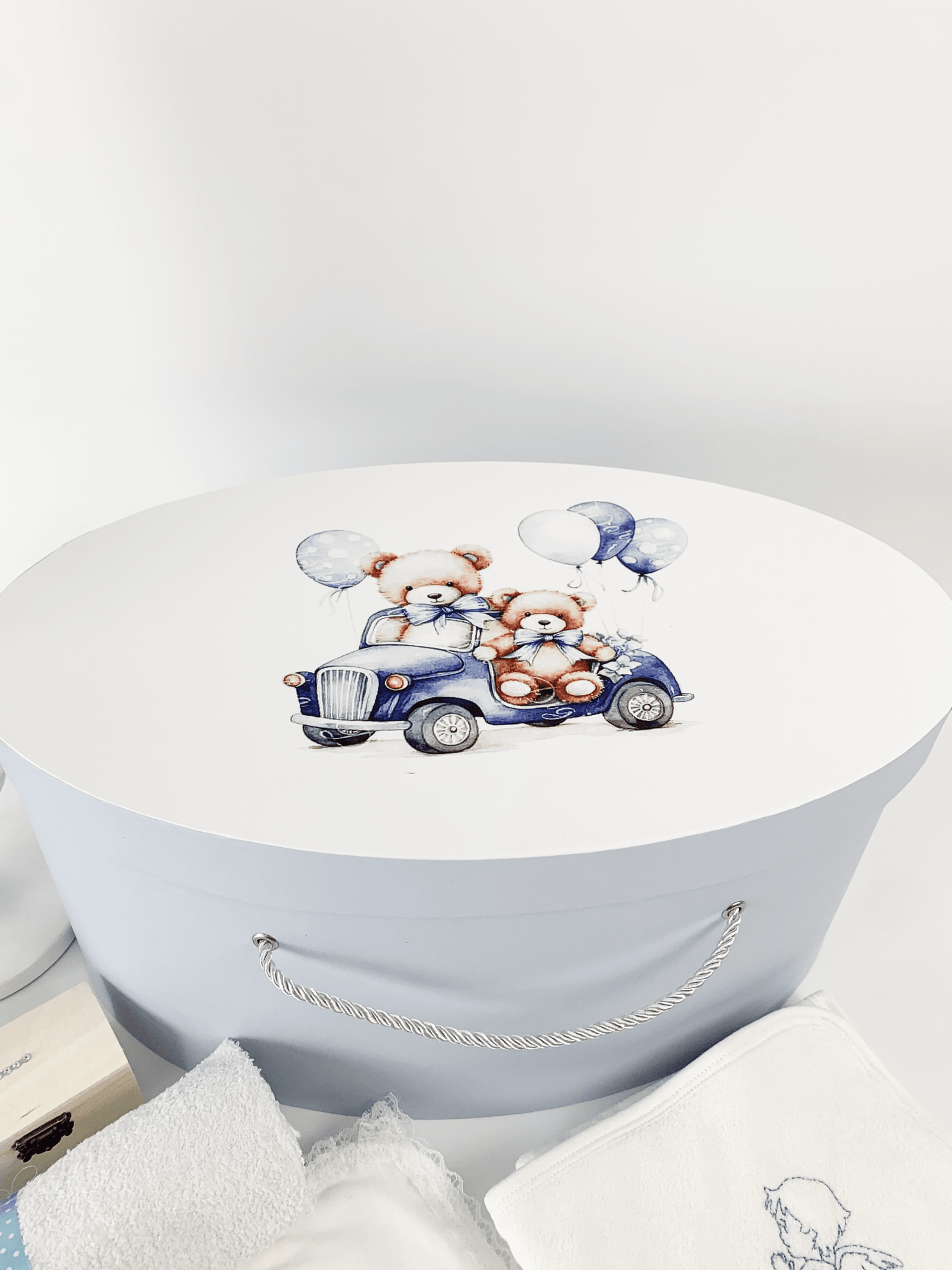 Trusou complet albastru - cufar si lumanare cu flori uscate