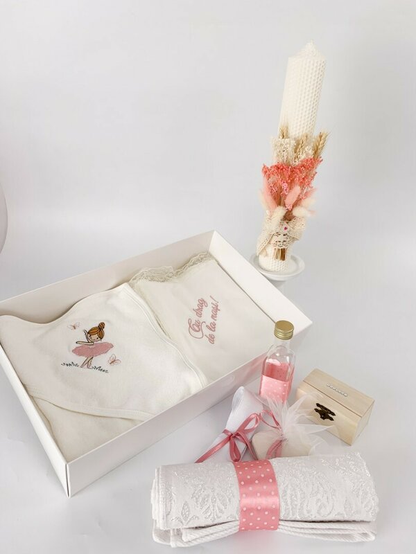 Trusou fetita roz cu fetita dansatoare si lumanare din ceara naturala