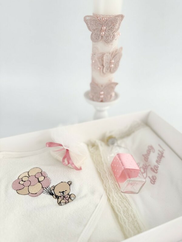 Trusou fetita roz cu ursulet cu baloane